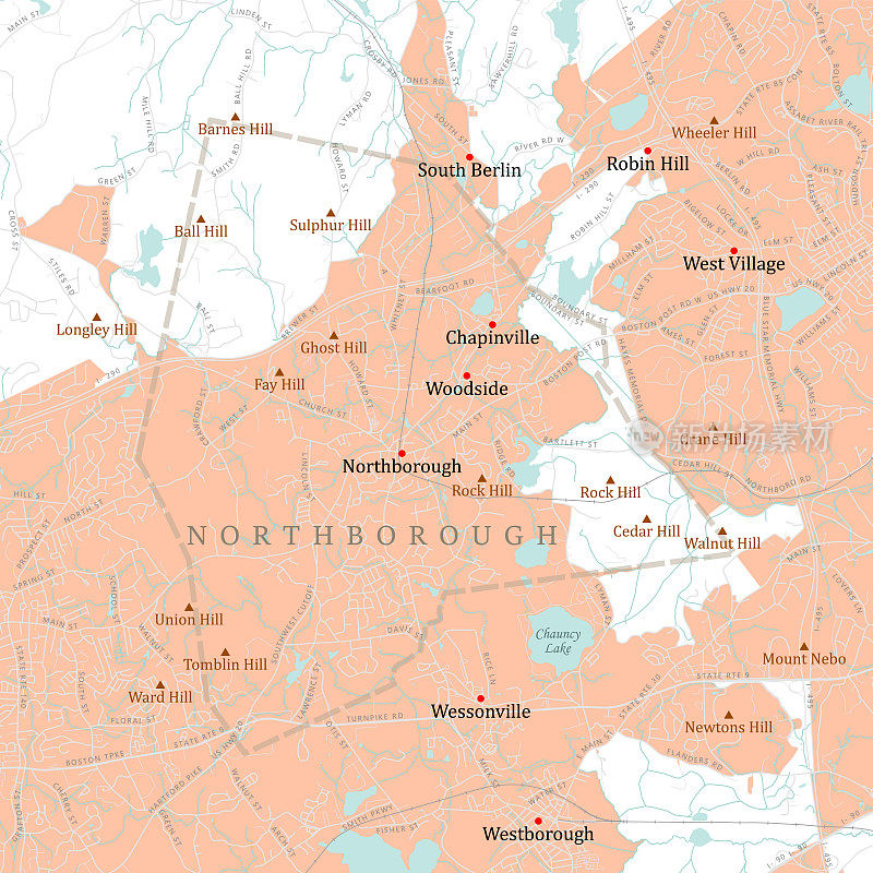 MA Worcester Northborough矢量路线图